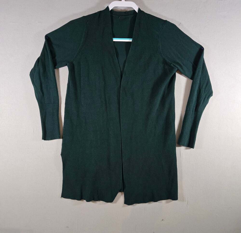 Womens Green Small Open Front Long Cardigan Sweater Knit Long Sleeve Loose Fit